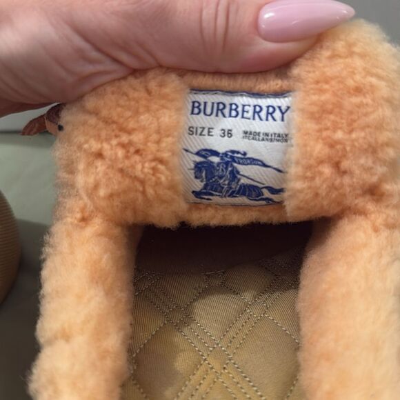 Burberry Stony faux fur suede mules Marshmallow peach orange size 36 US6 - Picture 6 of 6